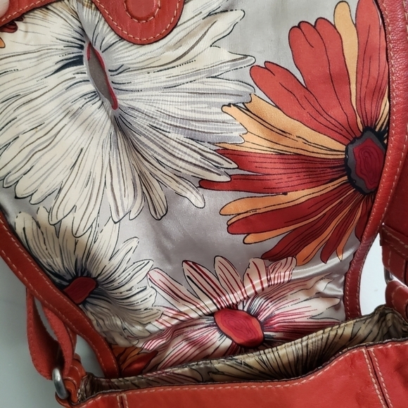 Fossil Leather Crossbody Bag Shoulder Canvas Strap Braided Floral Satin Lined - Picture 14 of 15